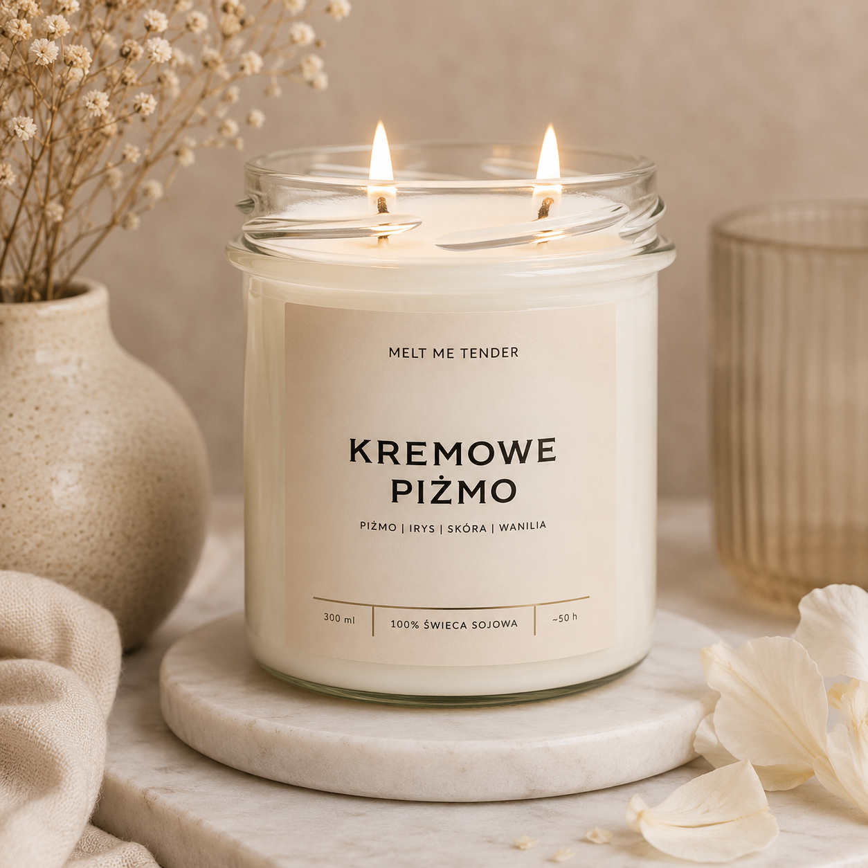 KREMOWE PIŻMO - ŚWIECA SOJOWA 300ml