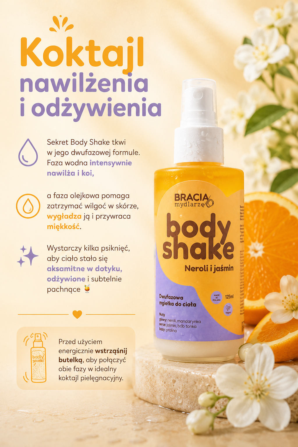 BODY SHAKE NEROLI & JAŚMIN - DWUFAZOWA MGIEŁKA DO CIAŁA 125ml - obrazek 3