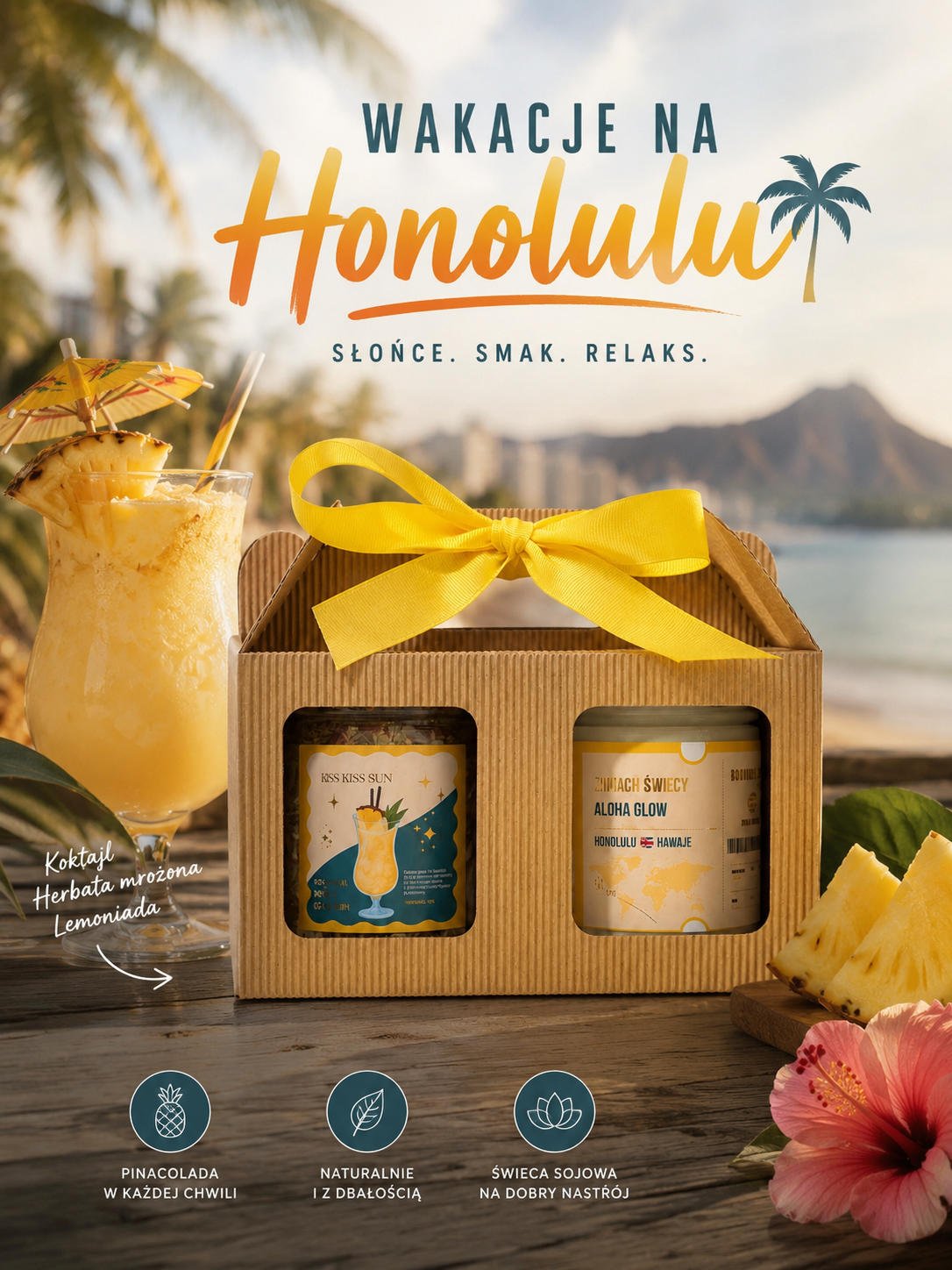 WAKACJE NA HONOLULU - ZESTAW HERBATKA&ŚWIECA - obrazek 2