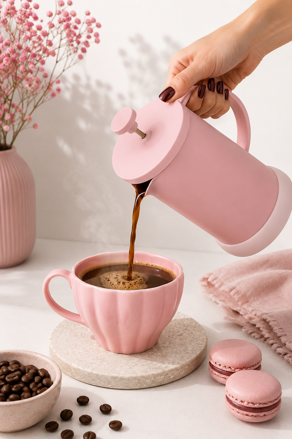 ZAPARZACZ SZKLANY DO KAWY/HERBATY RÓŻOWY 600ml