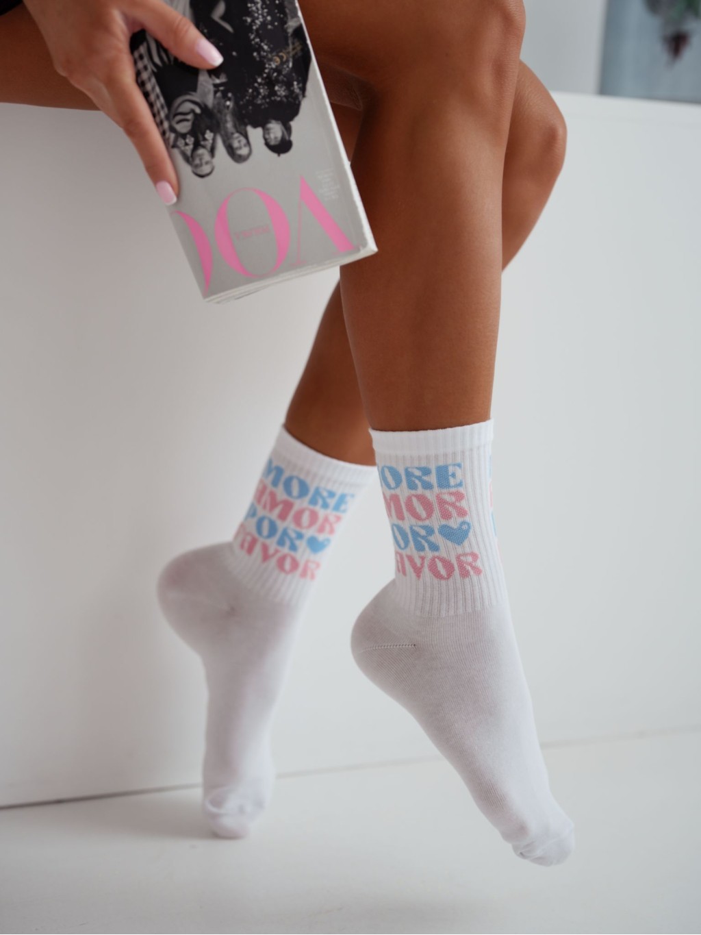 SKARPETKI DAMSKIE - BLUE "MORE AMOR POR FAVOR "
